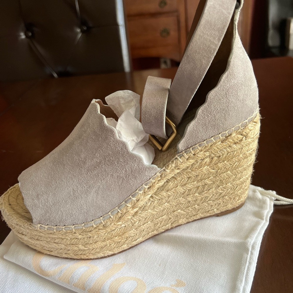 Chloe Lauren Espadrille Suede Wedge in Grey